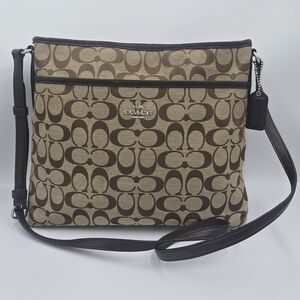 COACH F36378 Signature File Bag Khaki Jacquard with Mahogany Leather Trim